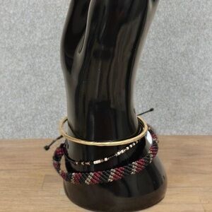 Pura Vida Bracelet Bundle Combo Set of 3. Gold Bracelet, Burgundy Woven & Beads